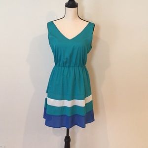 Peppermint green, blue cream color block dress
